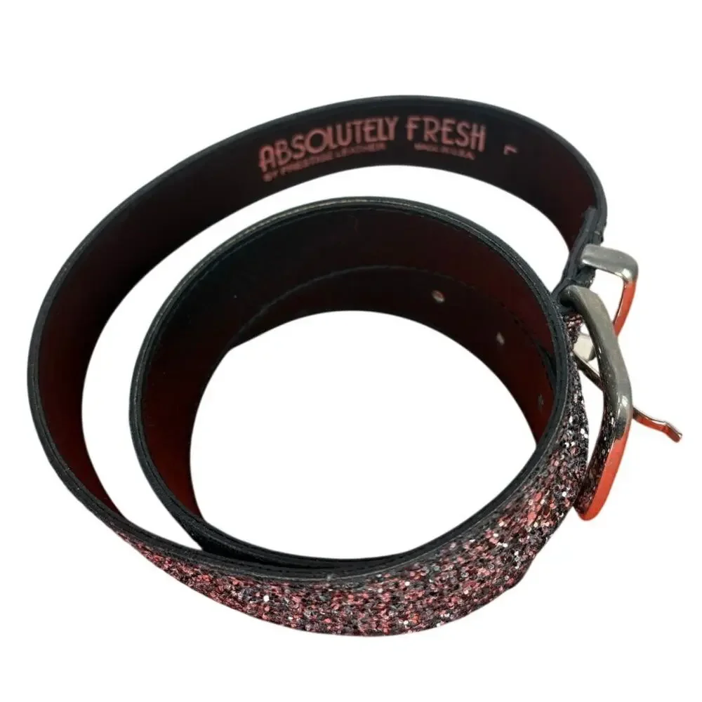 Vintage Prestige Leather- Silver Black Glitter Belt- Sz Large 36